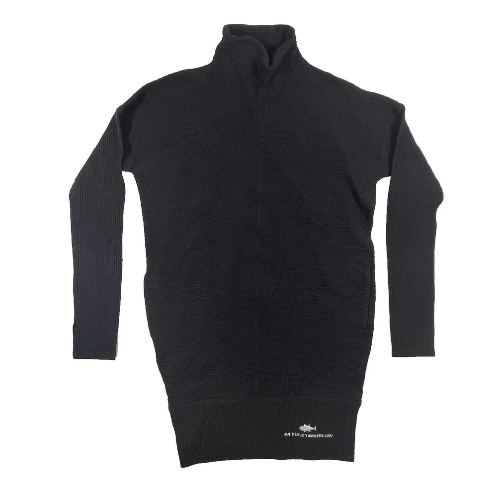 lululemon Call For Cozy Dress Womens 4 Black Textured Funnel Neck *Embroidered